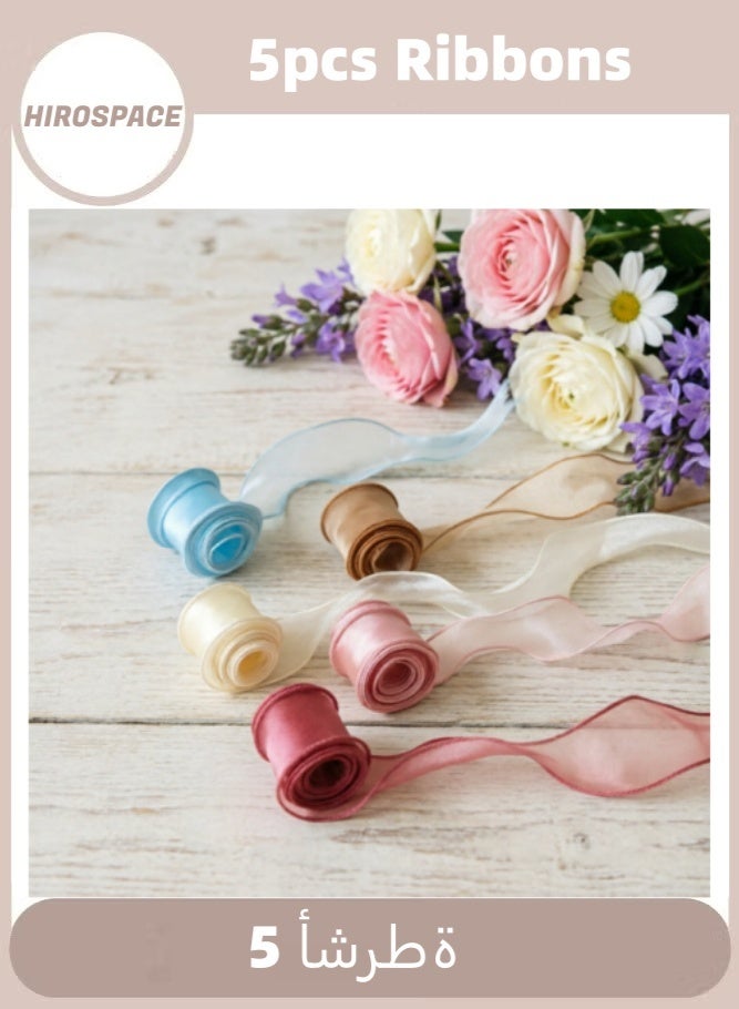 Hirospace 5 PCS Cake Flower Ribbon Tie, 1.57inch x 10yds (50 Yards Total) Satin Floating Color Fishtail Yarn Woven Ribbon for DIY Headband, Gift Box, Wedding Party & Room Decoration - Image 1