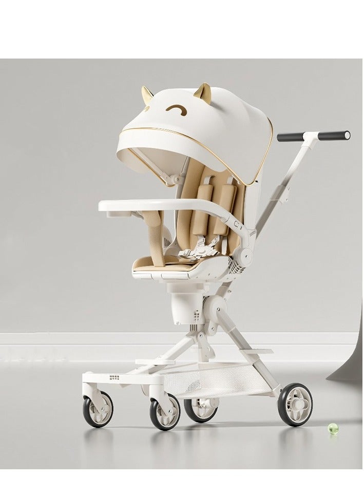 Lightweight Baby Stroller, Multifunctional Travel Cabin, One-Hand Folding Babies Strollers for Newborn, Infant, Kids with Dinner Plate, Steering Wheel toy, Sunshade and Reversible Reclining Seat - Image 1