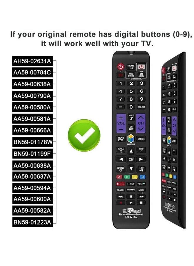 Universal Remote Control Compatible Replacement For Samsung Tv 3D Lcd Led Hdtv Smart Tv Aa59-00666A Bn59-01178W Bn59-01199F Aa59-00638A Aa59-00637A Aa59-00594A Aa59-00600A Aa59-0