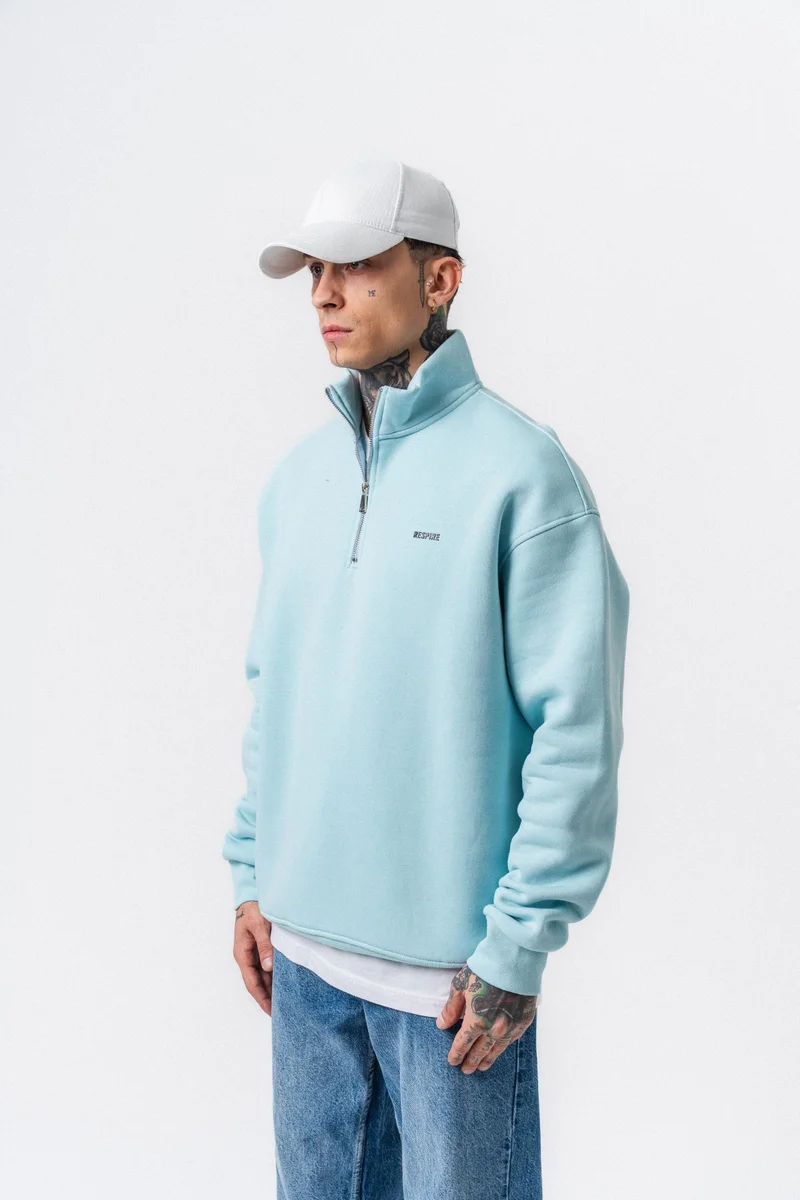 RESPIRE Men's Respire Letter Detail Basic Half-Zip Sweatshirt Baby Blue