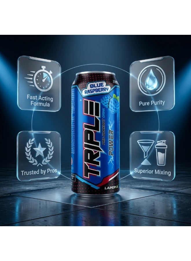 Triple Power Energy Drink Blue Raspberry 1 Piece, Sugar Free Carbonated Energy Drink with Caffeine, L Citrulline, Beta Alanine, Taurine and B Vitamins, Zero Calories, Gluten Free - Image 4