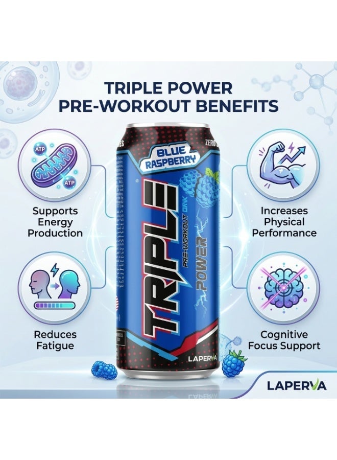 Triple Power Energy Drink Blue Raspberry 1 Piece, Sugar Free Carbonated Energy Drink with Caffeine, L Citrulline, Beta Alanine, Taurine and B Vitamins, Zero Calories, Gluten Free - Image 2