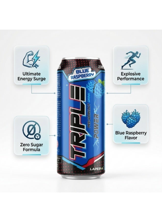 Triple Power Energy Drink Blue Raspberry 1 Piece, Sugar Free Carbonated Energy Drink with Caffeine, L Citrulline, Beta Alanine, Taurine and B Vitamins, Zero Calories, Gluten Free - Image 3