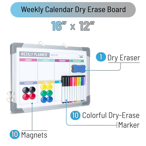 Mr. Pen Mr Pen Magnetic Weekly Erase Board 12 x 16 DoubleSided with Markers 10 Magnets and Eraser - Image 3