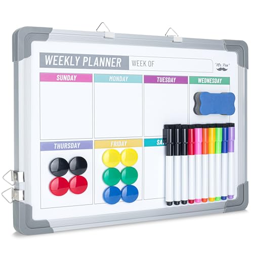 Mr. Pen Mr Pen Magnetic Weekly Erase Board 12 x 16 DoubleSided with Markers 10 Magnets and Eraser - Image 1