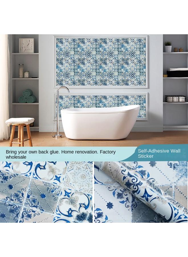 Bluejw Ins North Self-adhesive Wallpaper Kitchen Wallpaper Decoration Bathroom Bathroom Background Mosaic Sticker Blue - Image 1