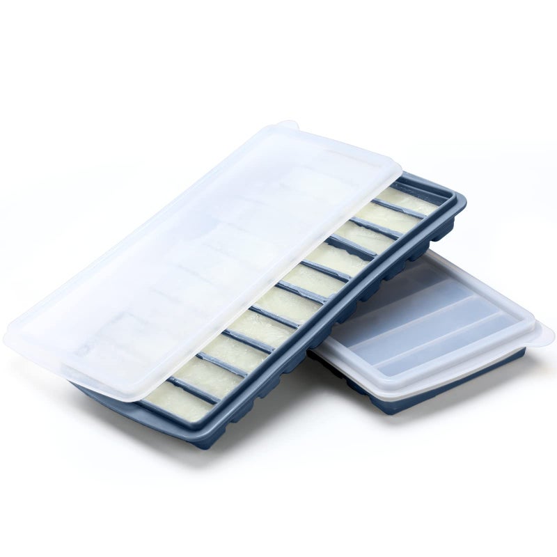 Eaasty 2 Pieces Breastmilk Storage Container Baby Food Milk Silicone Freezer Trays with Lid Breastmilk Freezer Tray Organizer Ice Trays Silicone Storage Bag Tray 101 oz BarsBlue