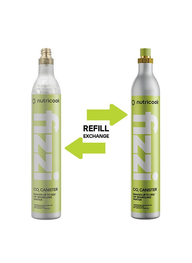 nutricook Fizzi CO2 Cylinder, 60L Capacity, Compatible with Multiple Soda Makers, Universal Refillable Canister, Beverage Grade CO2, FCO100-ME, Silver, 10-Year Lifespan  - Image 2