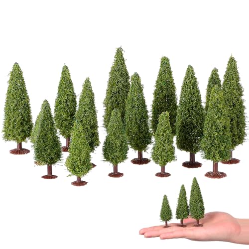 WINOMO Miniature Diorama Trees: 15pcs Green Scenery Landscape Model Cedar Trees Train Scenery Landscape Pine - Image 1