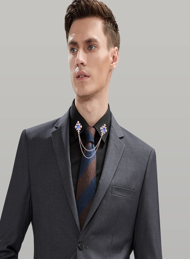 Anmpab Cross Crystal Chain Brooch - Gold Silver Tassel Collar Pins Broochs Rhinestone Lapel Pin for Men Women Suit Accessories (Blue) - Image 2