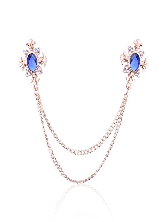 Anmpab Cross Crystal Chain Brooch - Gold Silver Tassel Collar Pins Broochs Rhinestone Lapel Pin for Men Women Suit Accessories (Blue) - Image 1