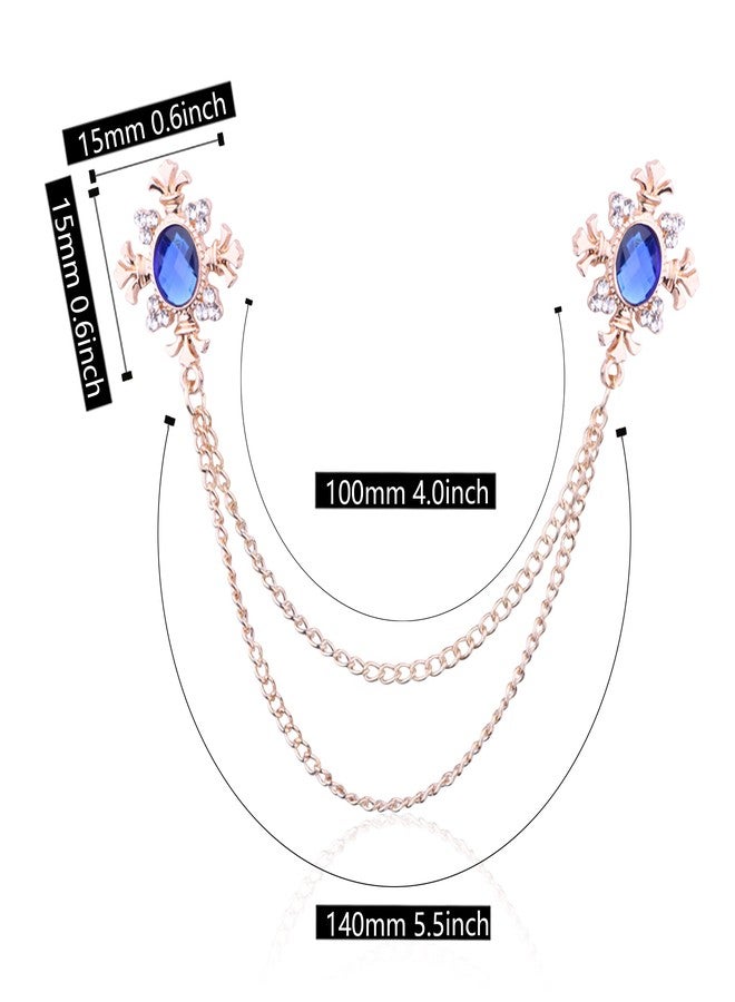 Anmpab Cross Crystal Chain Brooch - Gold Silver Tassel Collar Pins Broochs Rhinestone Lapel Pin for Men Women Suit Accessories (Blue) - Image 4