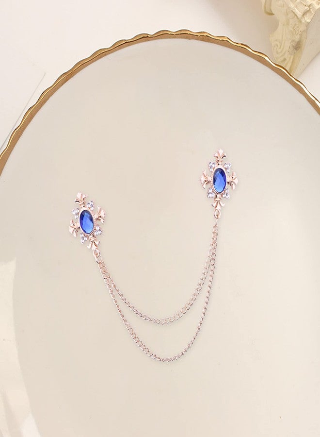 Anmpab Cross Crystal Chain Brooch - Gold Silver Tassel Collar Pins Broochs Rhinestone Lapel Pin for Men Women Suit Accessories (Blue) - Image 5