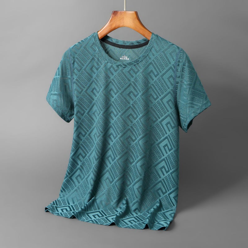 Short-sleeved Ice Silk T-shirt Men's Summer High-end Men's Fashion Brand European T-shirt Men's Jacquard Half-sleeved Top All-match Men's - Image 1
