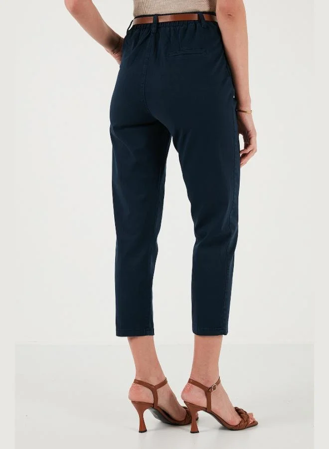 Lela Lela Stretch Cotton Regular Fit High Waist Straight Short Leg Belted Trousers Women's TROUSERS 668YP5335