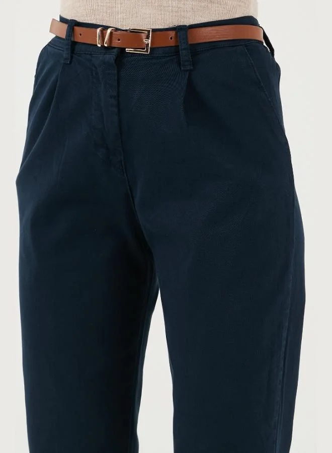 Lela Lela Stretch Cotton Regular Fit High Waist Straight Short Leg Belted Trousers Women's TROUSERS 668YP5335