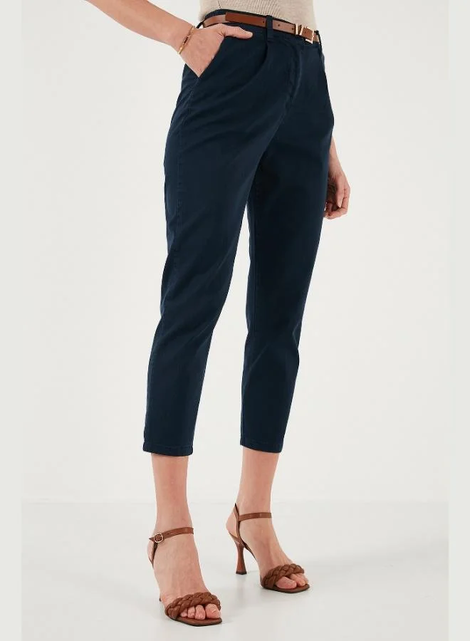 Lela Lela Stretch Cotton Regular Fit High Waist Straight Short Leg Belted Trousers Women's TROUSERS 668YP5335