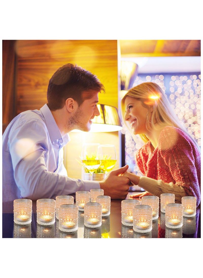 SKYLINK - 12 Pack Vintage Glass Votive Candle Holders, Decorative Tealight Candle Cups with Textured Dotted Design, Elegant Glass Candle Jars for Weddings, Home Décor, Parties, and Special Events - Image 1