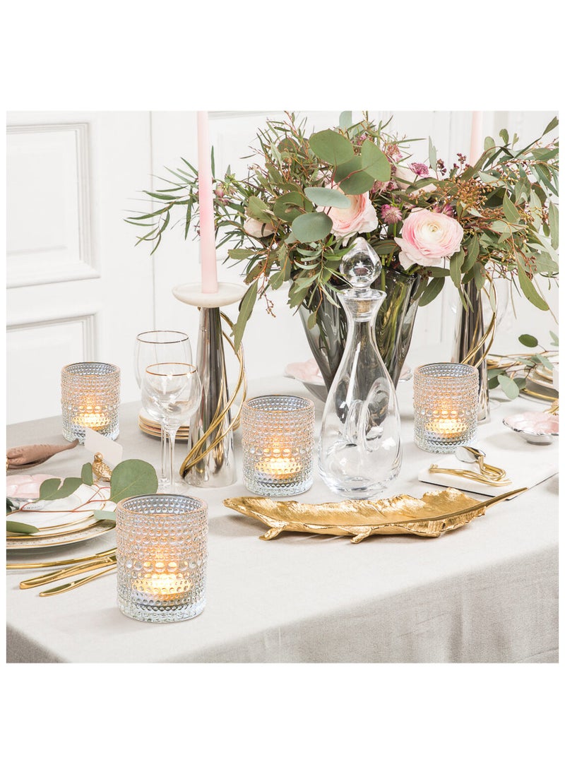 SKYLINK - 12 Pack Vintage Glass Votive Candle Holders, Decorative Tealight Candle Cups with Textured Dotted Design, Elegant Glass Candle Jars for Weddings, Home Décor, Parties, and Special Events - Image 1