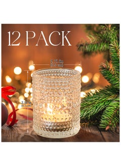 SKYLINK 12 Pack Vintage Glass Votive Candle Holders, Decorative Tealight Candle Cups with Textured Dotted Design, Elegant Glass Candle Jars for Weddings, Home Décor, Parties, and Special Events  - Image 2
