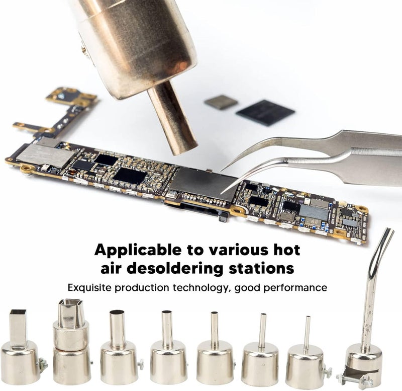 8Pcs Curved Angle Heat Gun Nozzles Kit Stainless Steel Hot Air Gun Tips for Phone Repair and Soldering Desoldering Work Universal Replacement Accessories - Image 2