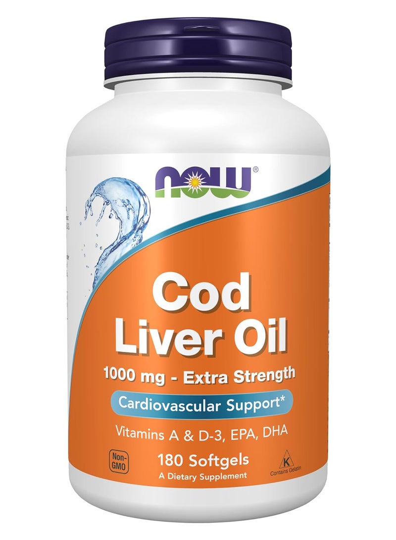 now Cod Liver Oil Extra Strength 1000 Mg With Vitamins A And D3 Epa Dha 180 Softgels - Image 1