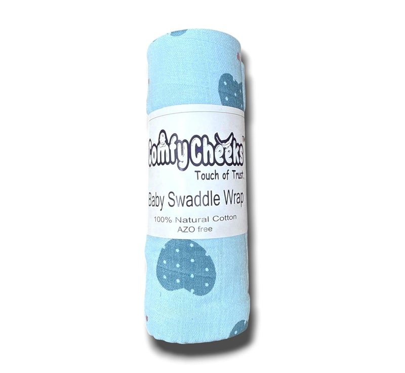 Comfy Cheeks 100% Cotton Muslin Baby Swaddle Set – Pack of 1 | Large 115x100 cm Mulmul Swaddle Wrap for Newborn to 18 Months | Soft Breathable Printed Baby Blanket & Towel (1) - Image 1