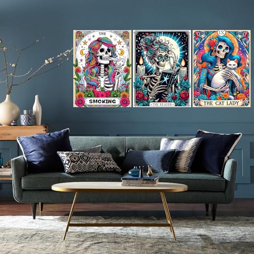 Meothan 3 Pack Diamond Art Kits for Adults Horror Skull Diamond Painting Kits for Adults 5D DIY Round Full Drill Gothic Gem Art Paint by Diamonds Dots Crafts Kits for Home Decor Gift 12x16inch Halloween - Image 3