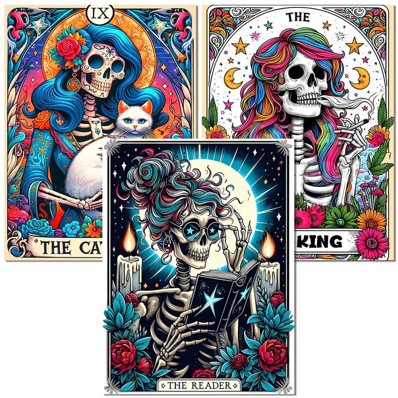 Meothan 3 Pack Diamond Art Kits for Adults Horror Skull Diamond Painting Kits for Adults 5D DIY Round Full Drill Gothic Gem Art Paint by Diamonds Dots Crafts Kits for Home Decor Gift 12x16inch Halloween - Image 2