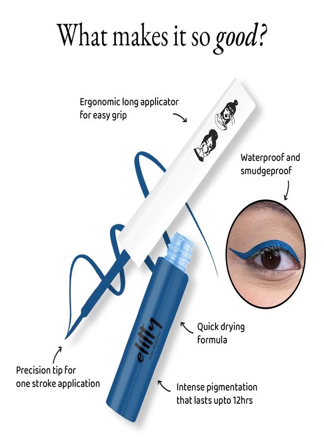 Elitty Waterproof Eyeliner - 4g Dark Blue Colour With Intense Matte Finish | Smudge Proof, Long Lasting Liquid Liner For Eye Makeup | Quick Drying Formula With Fine Tip For Smooth, Precise Application - Image 4