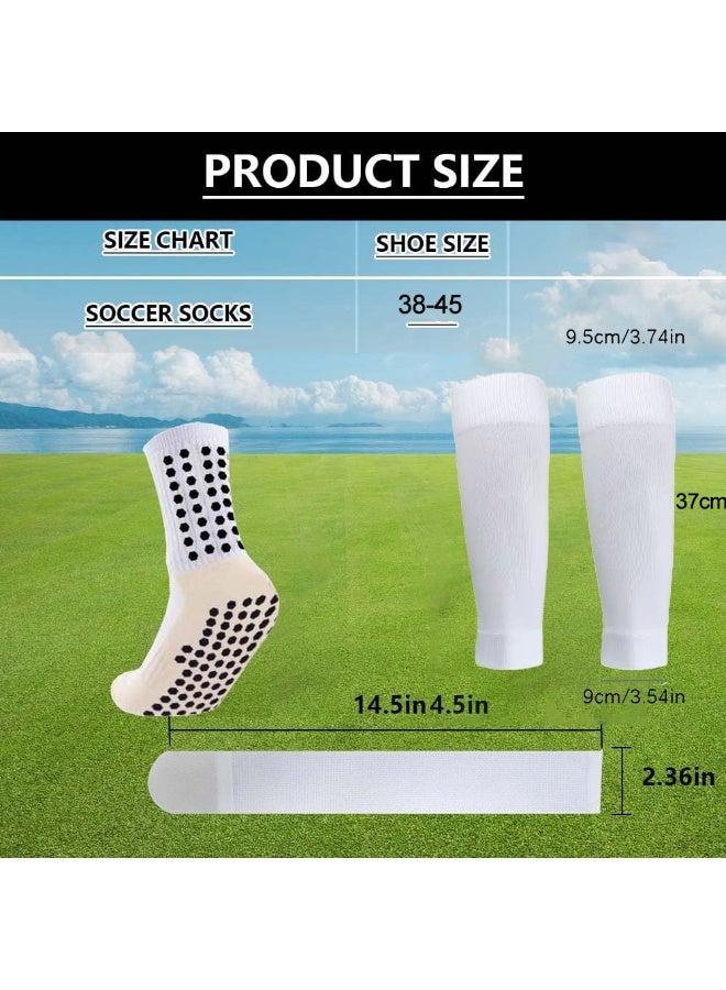 ALAMAREQ 1 Pair Grip Soccer Socks, 1 Pair Soccer Sleeve Socks with 1 Pack Shin Guards and 2 Shin Straps, Football Game Set 6 Pcs - Image 2