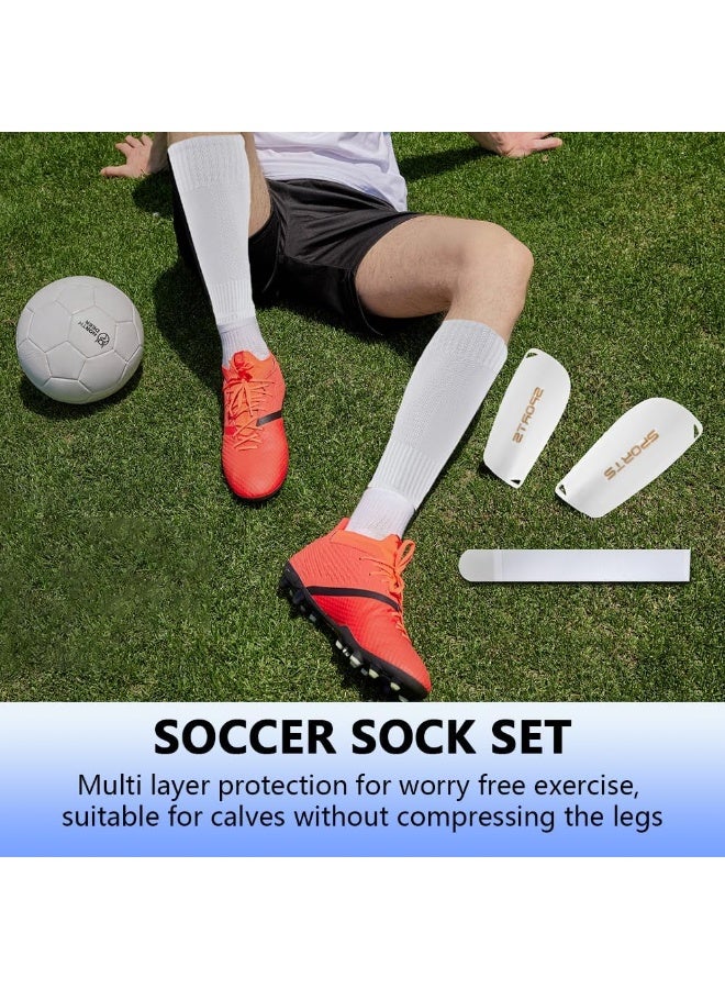 ALAMAREQ 1 Pair Grip Soccer Socks, 1 Pair Soccer Sleeve Socks with 1 Pack Shin Guards and 2 Shin Straps, Football Game Set 6 Pcs - Image 4