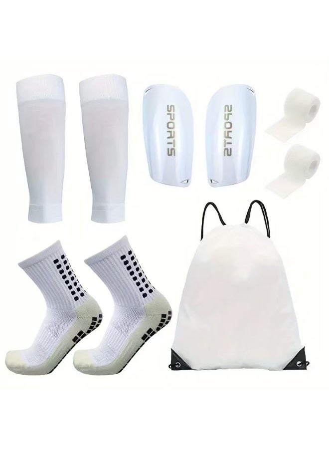 ALAMAREQ 1 Pair Grip Soccer Socks, 1 Pair Soccer Sleeve Socks with 1 Pack Shin Guards and 2 Shin Straps, Football Game Set 6 Pcs - Image 1