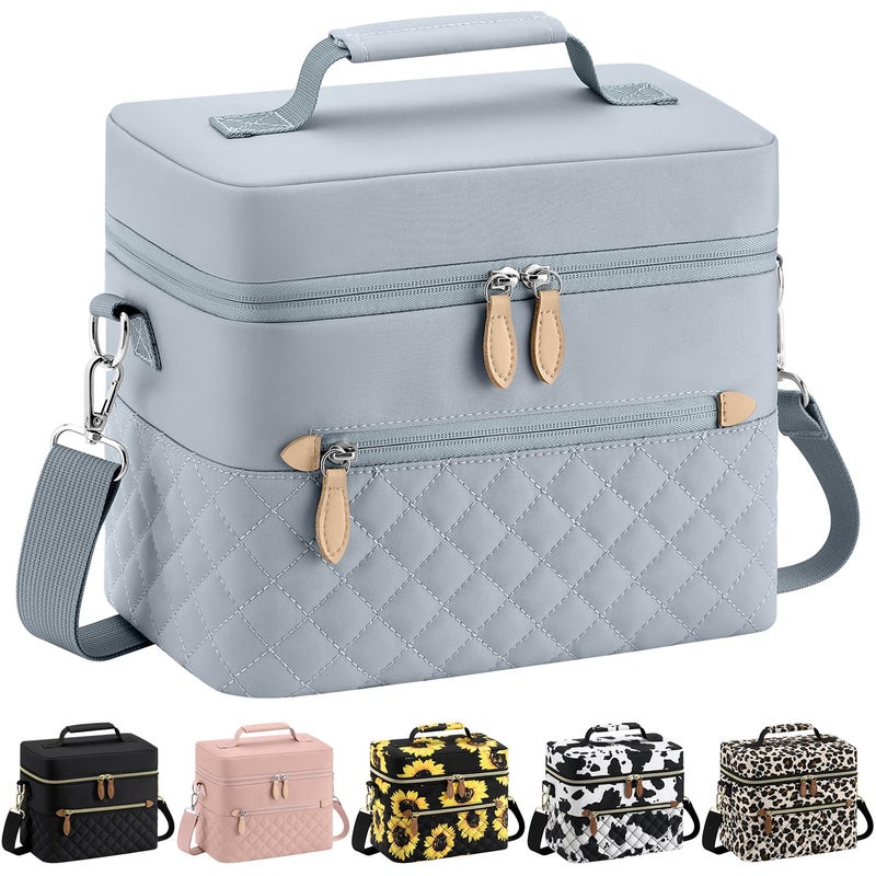 Tenot Insulated Lunch Box for Women Reusable, Leak Proof Cooler Lunch Bag Women for Work Stylish Quilted Lunch Tote Bag for Adult Picnic Travel Hiking Light Blue - Image 1