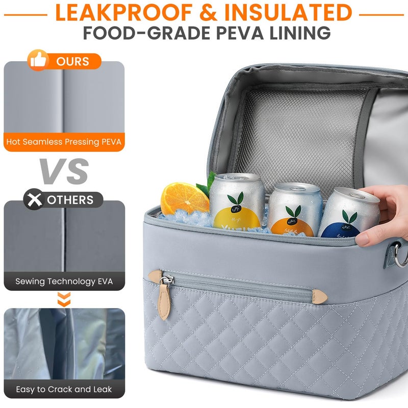 Tenot Insulated Lunch Box for Women Reusable, Leak Proof Cooler Lunch Bag Women for Work Stylish Quilted Lunch Tote Bag for Adult Picnic Travel Hiking Light Blue - Image 5
