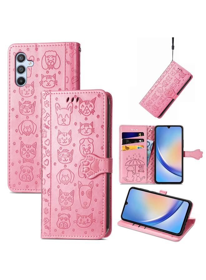 S-TOP Case For Samsung Galaxy A34 5G Cat and Dog Embossed Phone Leather Phone Case - Image 1
