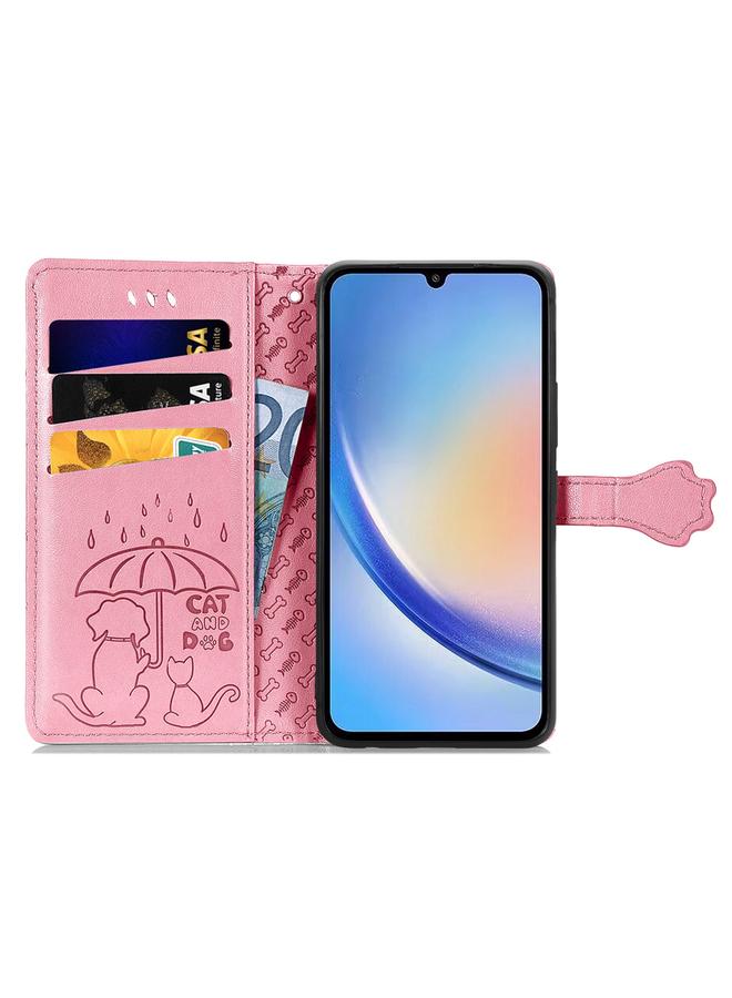 S-TOP Case For Samsung Galaxy A34 5G Cat and Dog Embossed Phone Leather Phone Case - Image 3