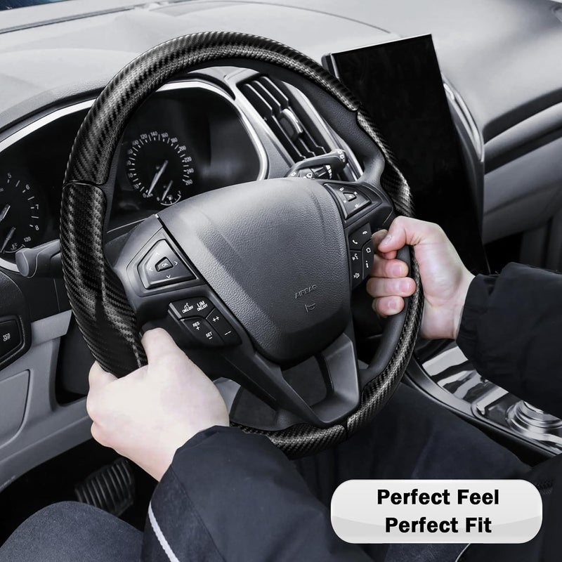 Aotoyou غطاء عجلة القيادة لسيارات Ford Fusion 2013-2020/ Edge 2015-2024، مزود بحماية إضافية (جلد أسود مات) - Image 5