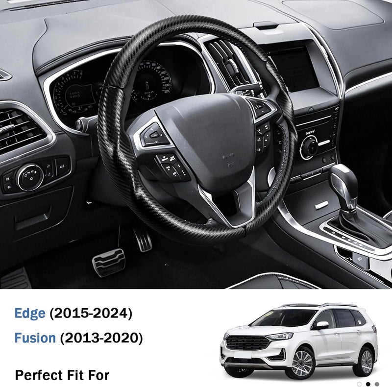 Aotoyou غطاء عجلة القيادة لسيارات Ford Fusion 2013-2020/ Edge 2015-2024، مزود بحماية إضافية (جلد أسود مات) - Image 3