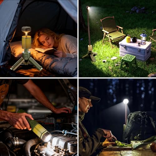 M KARMATER Telescopic Portable Camping Light with Stand - 10500mAh Rechargeable Camping Light with Storage Bag, Dimmable Magnetic Tent Lamp,Waterproof Tripod Pole Work Lights for Outdoor Emergency, Hiking,Green - Image 5