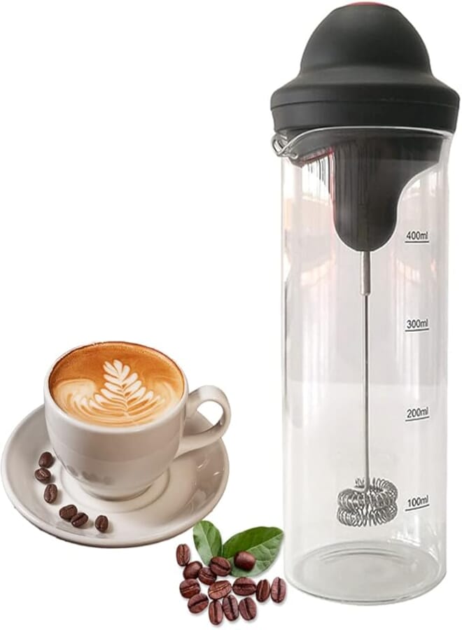 Miecux Milk Frother Electric, Battery Coffee Whisk Foam Mixer,Durable Drink Mixer Coffee, Latte, Cream, Hot Chocolate,15.2oz/450ml Large Capacity