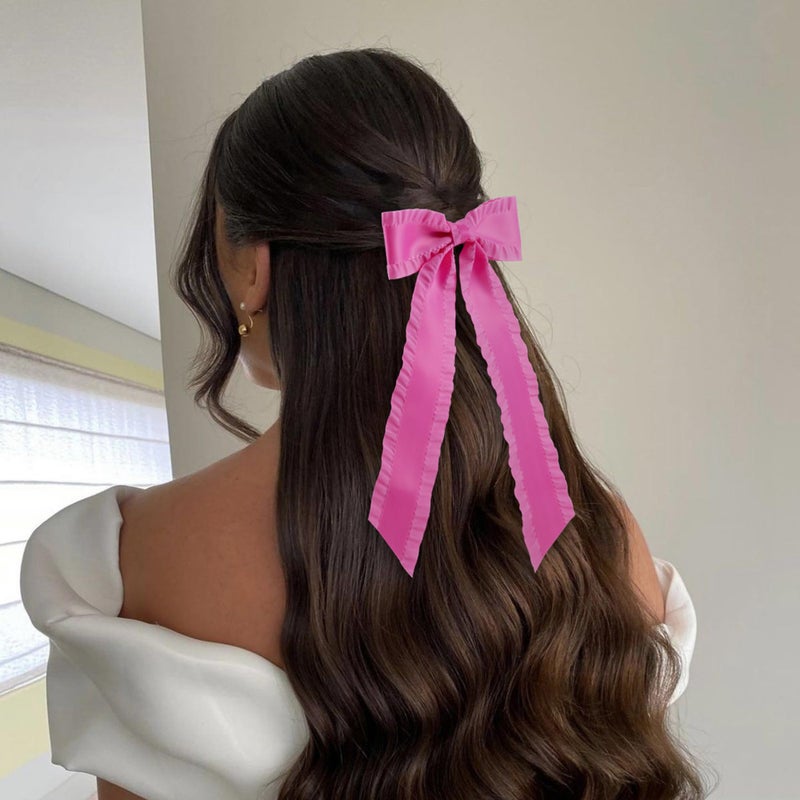 hisial 4PCS Ruffle Layered Hair Bows Alligator Clips Big Bowknot Barrettes Long Tail Tassel Hair Accessories for Women Girls Thick & Thin Hair Decoration(Pink/Hot Pink/Light Pink/Rose Red) - Image 3