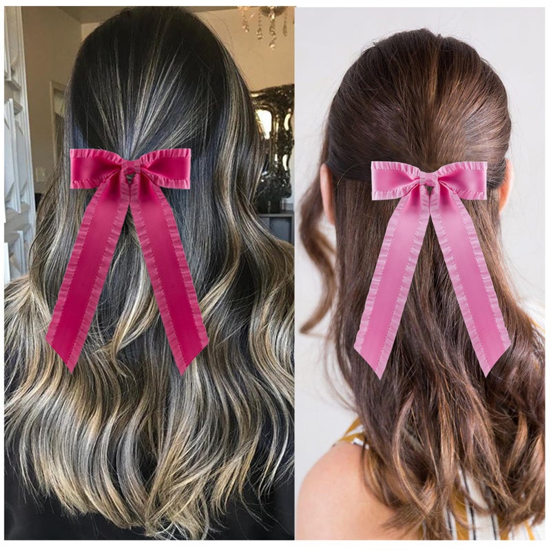 hisial 4PCS Ruffle Layered Hair Bows Alligator Clips Big Bowknot Barrettes Long Tail Tassel Hair Accessories for Women Girls Thick & Thin Hair Decoration(Pink/Hot Pink/Light Pink/Rose Red) - Image 5