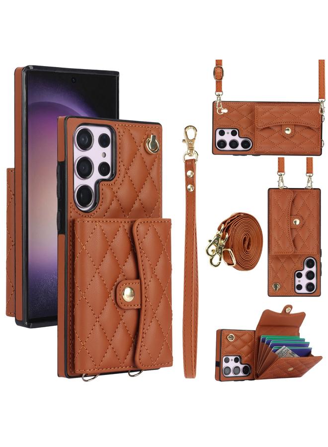 اس-توب جراب هاتف Samsung Galaxy S23 Ultra 5G Crossbody Rhombic Horizontal Wallet Leather Case - Image 1
