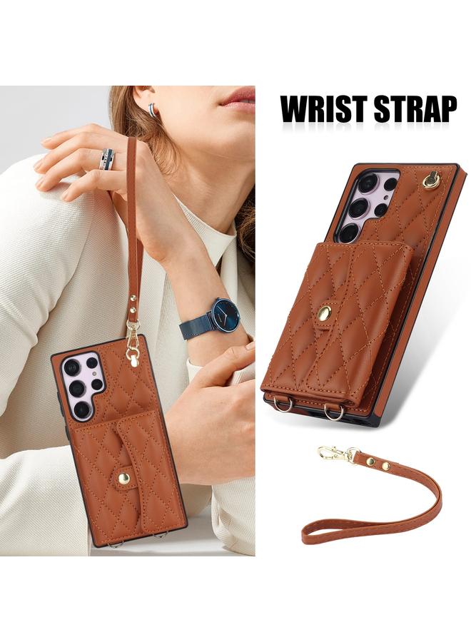 اس-توب جراب هاتف Samsung Galaxy S23 Ultra 5G Crossbody Rhombic Horizontal Wallet Leather Case - Image 2