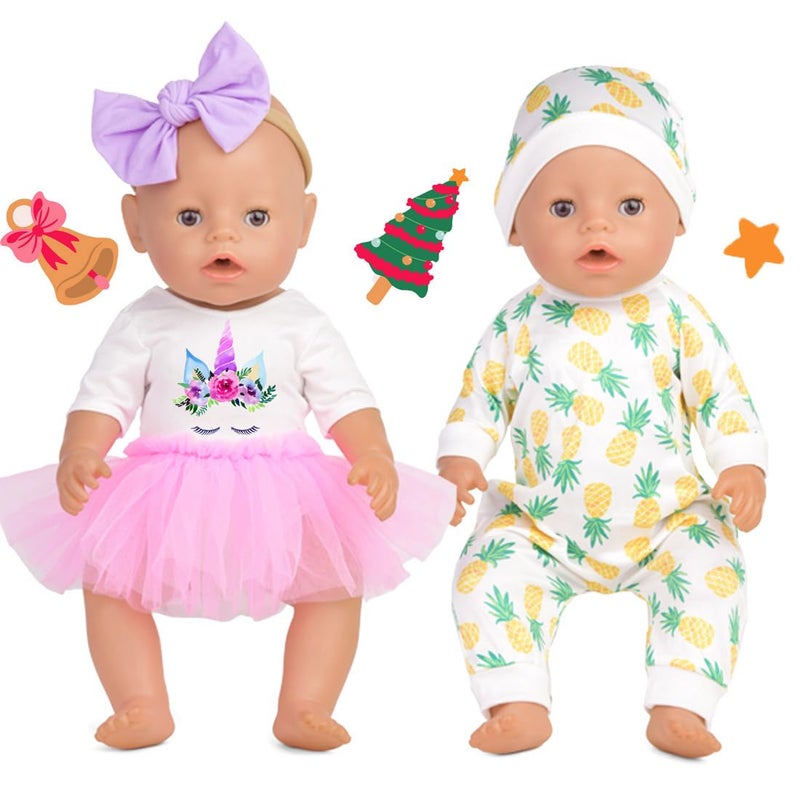 Sweet Dolly Baby Doll Accessories, 5 Set of Doll Clothes, Dress, Bodysuits Outfits for 15 Inch to 18 Inch Dolls, 15 Inch Baby Dolls, 11 PCs in Total Doll Clothes and Accessories - Image 4