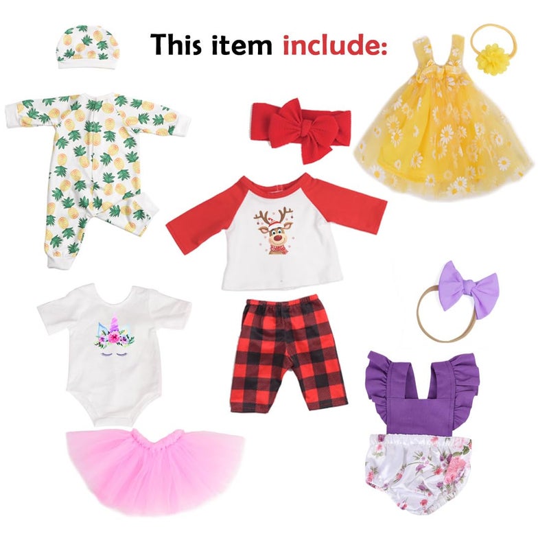 Sweet Dolly Baby Doll Accessories, 5 Set of Doll Clothes, Dress, Bodysuits Outfits for 15 Inch to 18 Inch Dolls, 15 Inch Baby Dolls, 11 PCs in Total Doll Clothes and Accessories - Image 2
