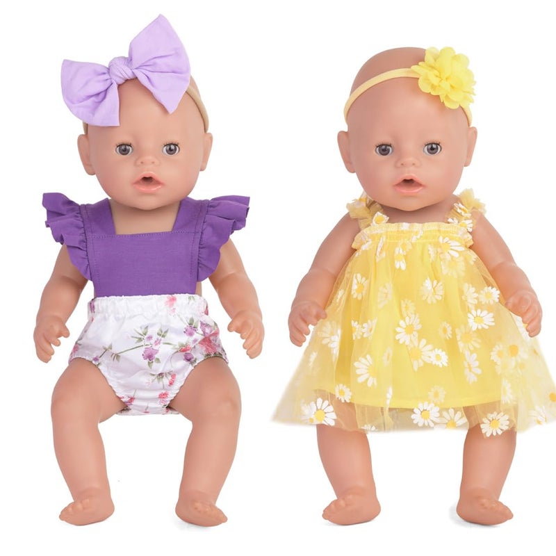 Sweet Dolly Baby Doll Accessories, 5 Set of Doll Clothes, Dress, Bodysuits Outfits for 15 Inch to 18 Inch Dolls, 15 Inch Baby Dolls, 11 PCs in Total Doll Clothes and Accessories - Image 5