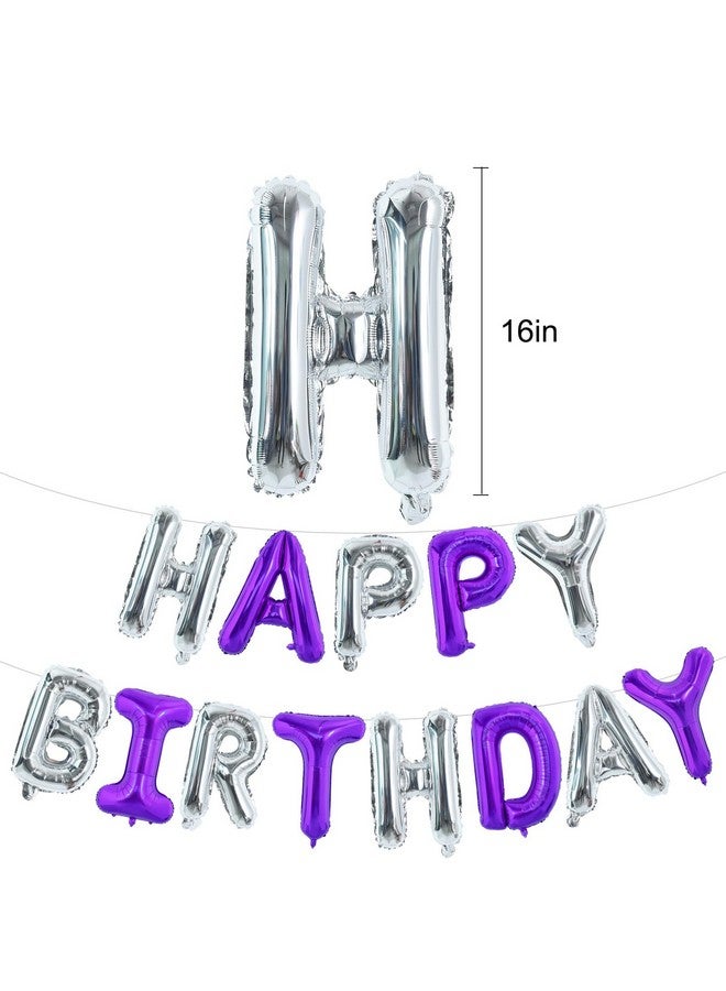 TONIFUL Happy Birthday Balloons with Ribbon Straw, 16 Inch Mylar Letters Balloons Sign Banner Bunting Reusable for Girls Boys Kids & Adults Party Decorations Supplies（Purple Silver） - Image 2