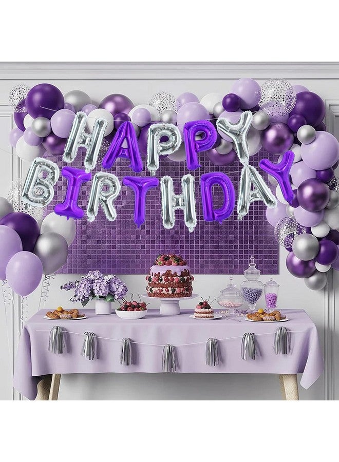 TONIFUL Happy Birthday Balloons with Ribbon Straw, 16 Inch Mylar Letters Balloons Sign Banner Bunting Reusable for Girls Boys Kids & Adults Party Decorations Supplies（Purple Silver） - Image 5